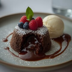 chocolate cake with ice cream
