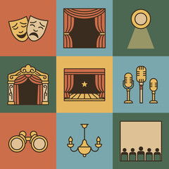 Theater and Entertainment Icons Masks, Stage, and Performance Elements