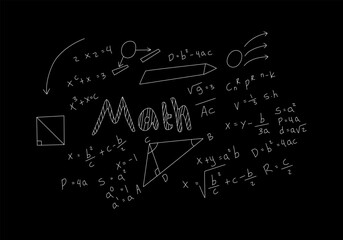 Realistic math chalkboard background illustration