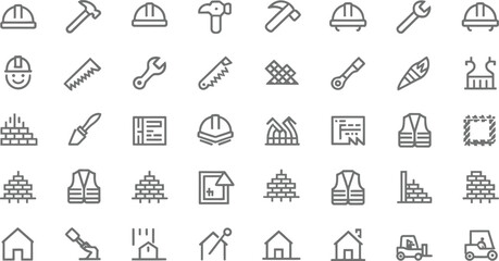 Construction and Builder Line Icon Set EPS Vector for Architecture, Tools, Safety & Industrial Design