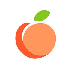 Fresh peach fruit with green leaves vector illustration