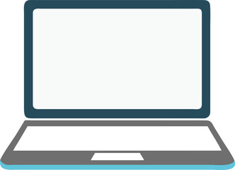 Illustration of an open laptop with a gray frame and blank screen. The design is simple, minimalist, and centered on a white background.