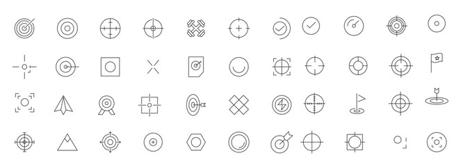 Target line icons set. Core values , trust, integrity, innovation, growth, goal, teamwork, customers, motivation, vision, mission, values, personal growth, innovation outline icon collection. 