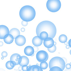 Abstract pattern of blue soap bubbles floating.