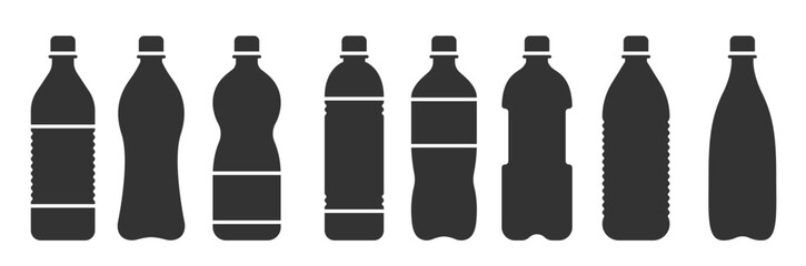 Water bottles. Plastic bottle collection. Flat vector water bottles icons. Vector illustration
