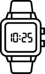 Digital watch showing 1025 isolated on transparent background, a modern timepiece with a clear display and simple design, perfect for everyday use