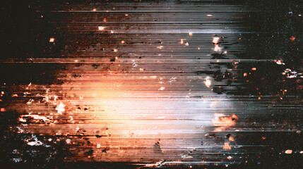 Abstract representation of a digital glitch effect, featuring distorted horizontal lines and scattered light elements.