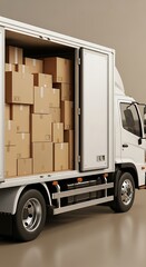 White Truck Full Of Cardboard Boxes delivery cargo