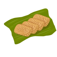 Tempeh on banana leaf, traditional Indonesian food illustration for plant-based cuisine