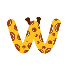Cute Giraffe Pattern Letter W with Ossicones - Animal Alphabet Design