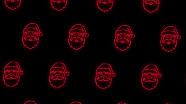 Retro digital design of a Santa Claus icon made with bright red pixels on a black background