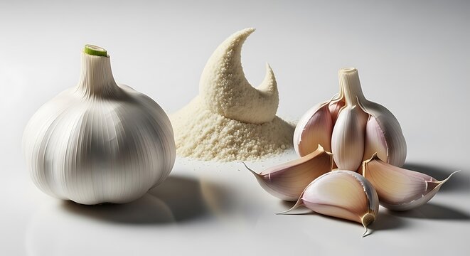 White garlic bulbs powder cloves image