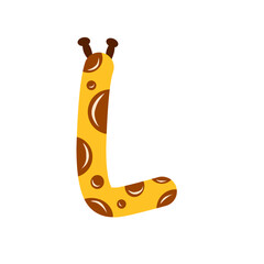 Cute Cartoon Giraffe Alphabet Letter L  Illustration for Kids.