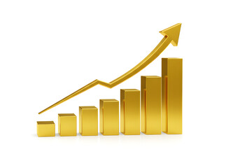 Golden Bar Graph with Upward Arrow Indicating Growth and Success