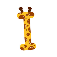 Cute Cartoon Giraffe Alphabet Letter I  Illustration for Kids.