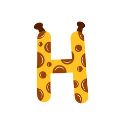 Cute Cartoon Giraffe Alphabet Letter H  Illustration for Kids.