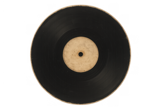 Vintage vinyl record spinning, playing music on old turntable for audio sound, transparent background