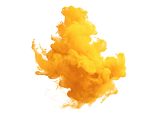 Abstract yellow ink swirl exploding in water black background, Isolated On White Background, Png Transparent