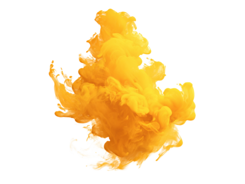 Abstract yellow ink swirl exploding in water black background, Isolated On White Background, Png Transparent