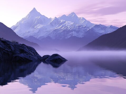 Misty mountain lake sunrise