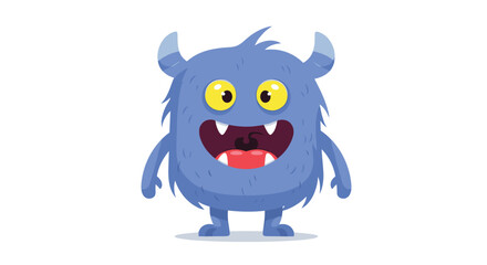 Fototapeta premium Cute Blue Monster with Horns and Big Smile.
