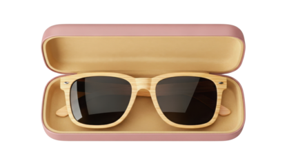 Wooden Sunglasses in Pink Hard Case Product Shot