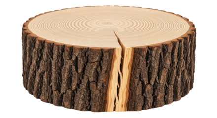Tree stump slice with growth rings isolated PNG with Transparent Background