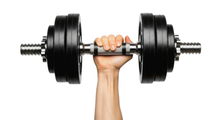 Man holding dumbbell in hand during workout isolated PNG with Transparent Background
