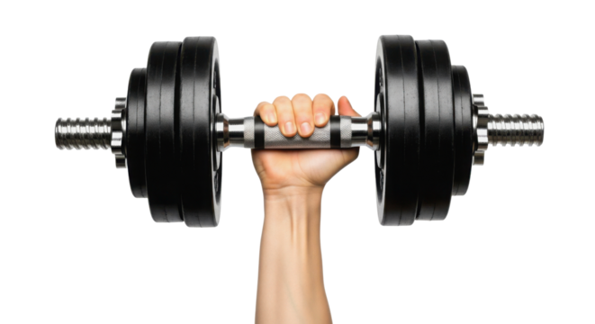Man holding dumbbell in hand during workout isolated PNG with Transparent Background