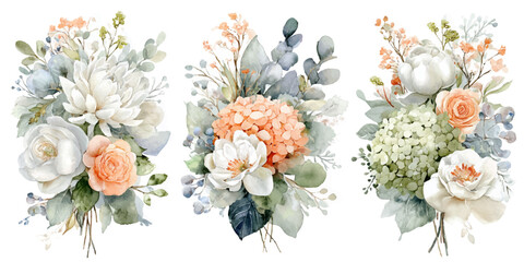 Soft pastel floral arrangements delicate blooms and greenery elegant decorative elements for design projects