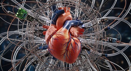 Human Heart Surrounded by Technology - A Medical Marvel.