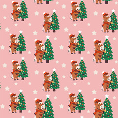Cute Holiday Horse and Christmas Tree Pattern