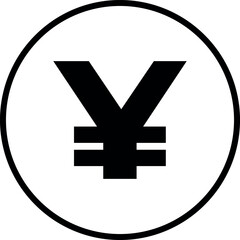 Yen currency symbol in white on black coin icon financial sign concept vector illustration economic exchange Japan Asian finance