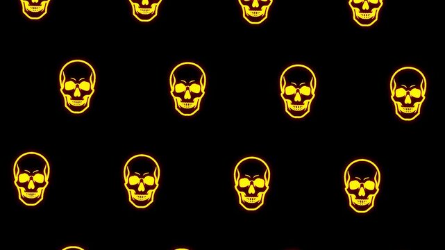 Design of yellow skulls intertwined on a black background