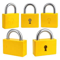 Naklejka premium Five bright yellow padlocks with silver hasps