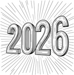 3D outlined 2026 numbers with radiating lines effect Keywords: 2026, year, new year, 3D