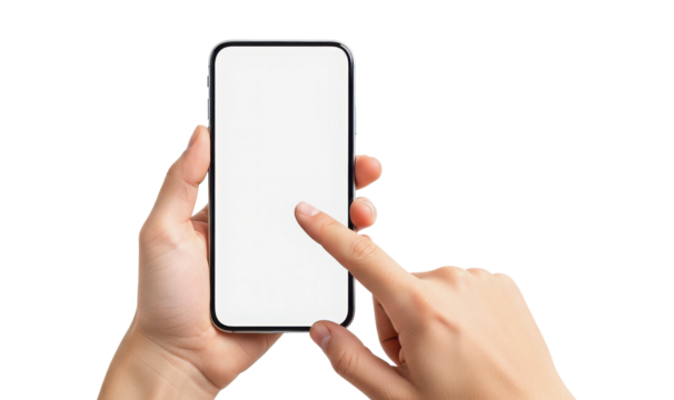 Hand using smartphone with empty screen isolated PNG with Transparent Background