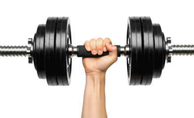 Hand holding a heavy dumbbell during weightlifting exercise isolated PNG with Transparent Background