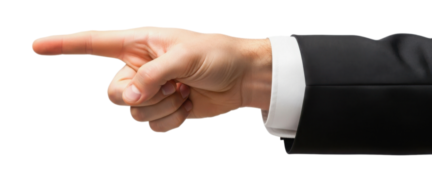 Man in suit pointing a finger isolated PNG with Transparent Background - Powered by Adobe