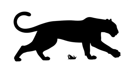 Silhouetted feline animal in black on white background