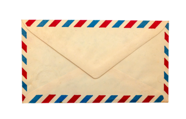 Classic vintage airmail envelope with red and blue border stripes, evoking nostalgia and international correspondence