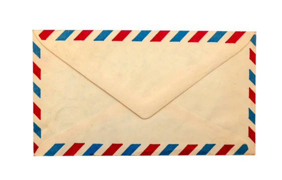 Classic vintage airmail envelope with red and blue border stripes, evoking nostalgia and international correspondence