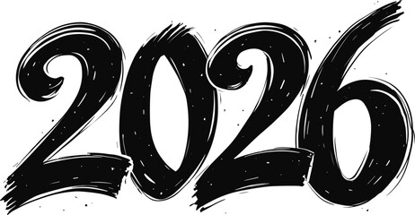 2026 handwritten brush stroke text on black background new year