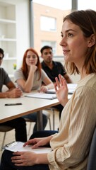Friendly facilitator guiding productive discussion at work