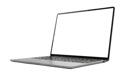 Sleek modern laptop with blank screen for design mockups isolated PNG with Transparent Background
