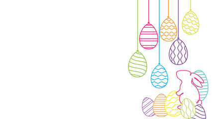 Colorful Easter eggs hanging with a rabbit illustration for a spring celebration