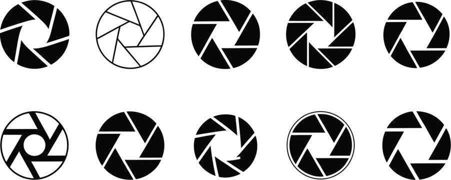 Collection of different aperture diaphragm icons isolated on white background
