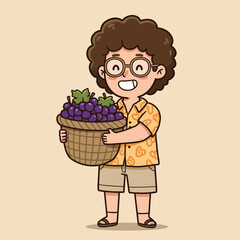 Young woman with a fresh smile holding a basket of fruit for healthy nutrition