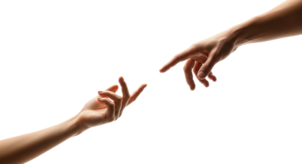Two hands reaching out to touch concept isolated PNG with Transparent Background