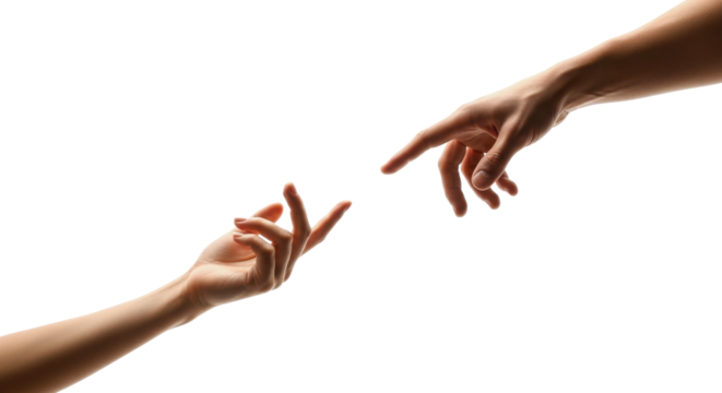 Two hands reaching out to touch concept isolated PNG with Transparent Background